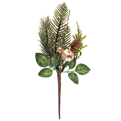 Zelená vetvička so zlatými ozdobami 1 ks